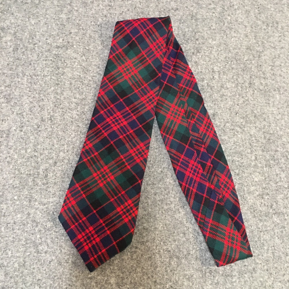 Bonda Necktie Mens One Size Red Green Plaid 100% Pure Wool Made in Canada